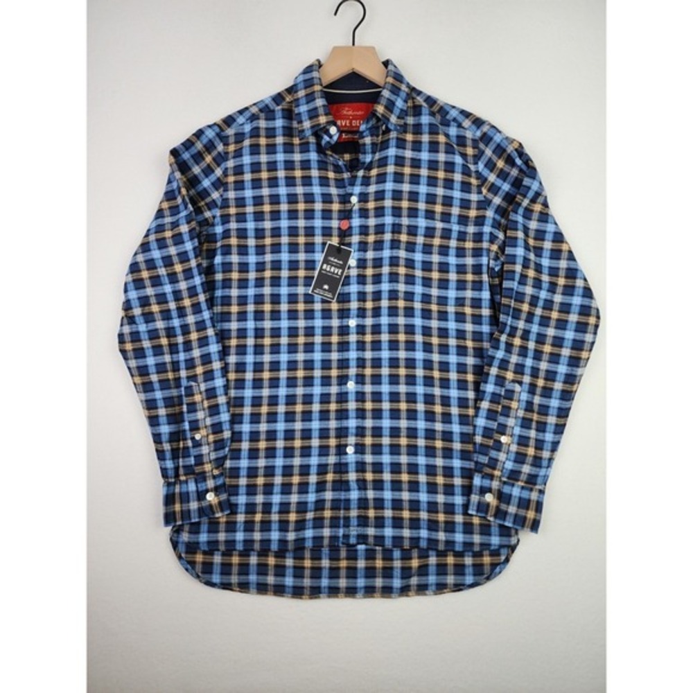 Agave Denim Shirt Mens Size Medium Plaid Blue NWT Long Sleeve Button up Prepster